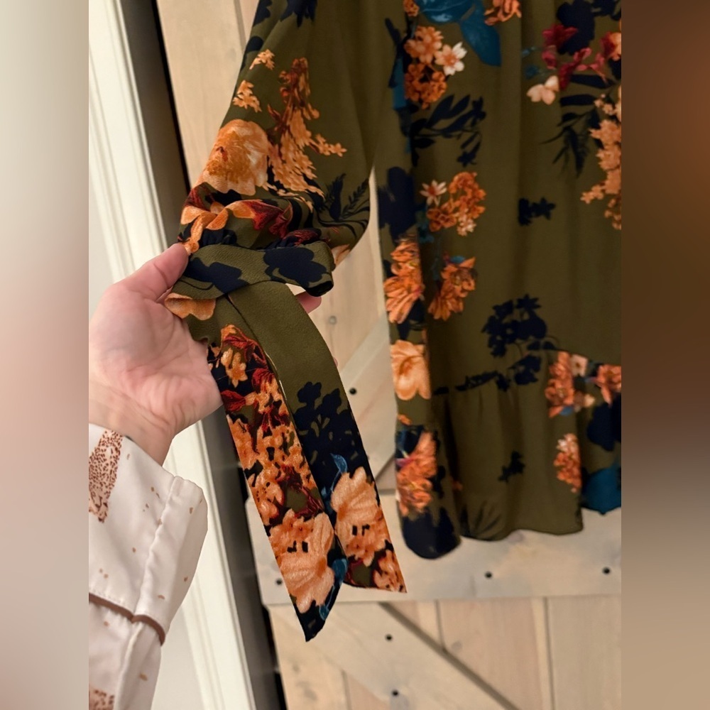 Umgee Olive Floral Long Sleeve Dress - Picture 4 of 11